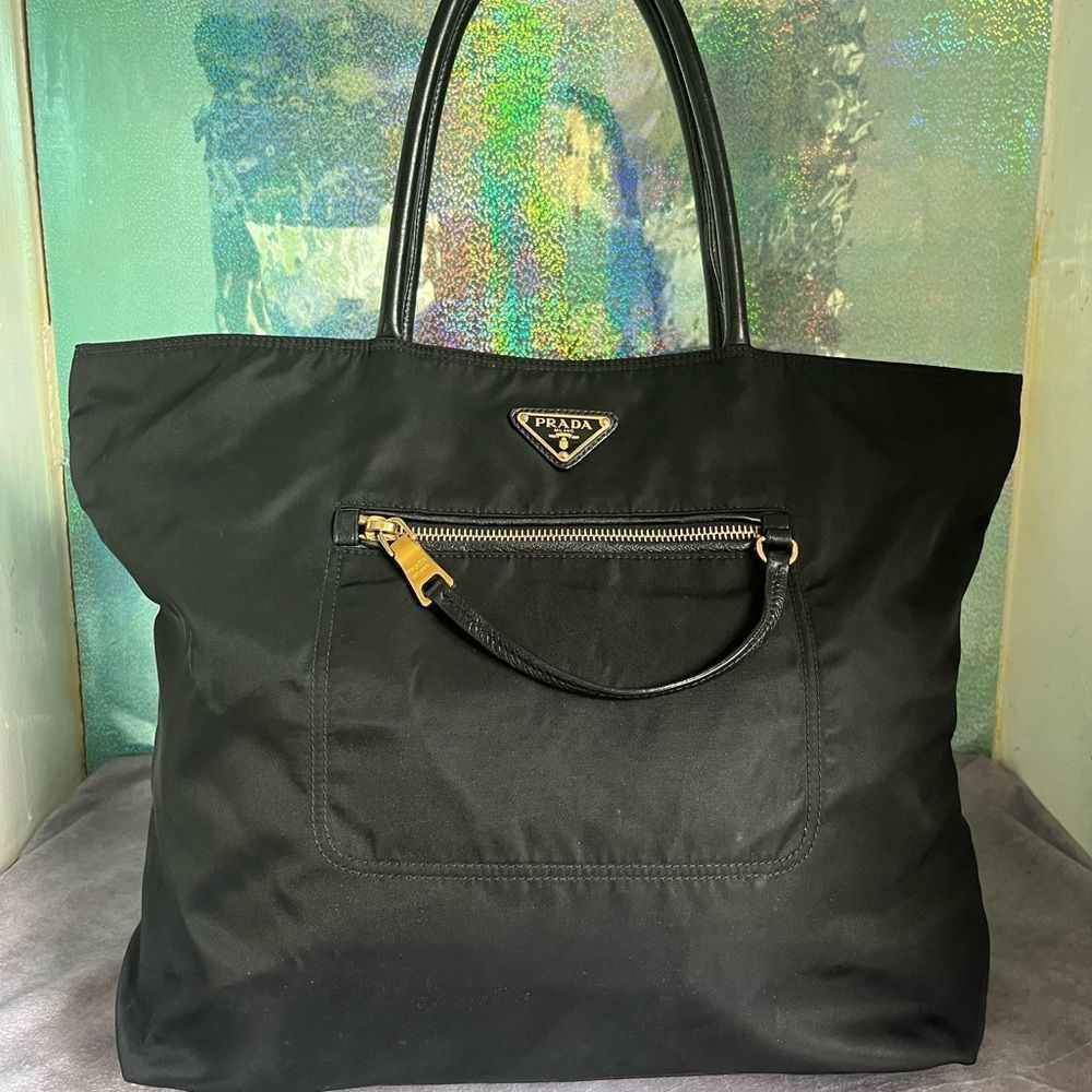 Prada Saffiano Nylon Tessuto Zip Top Handle Tote s48